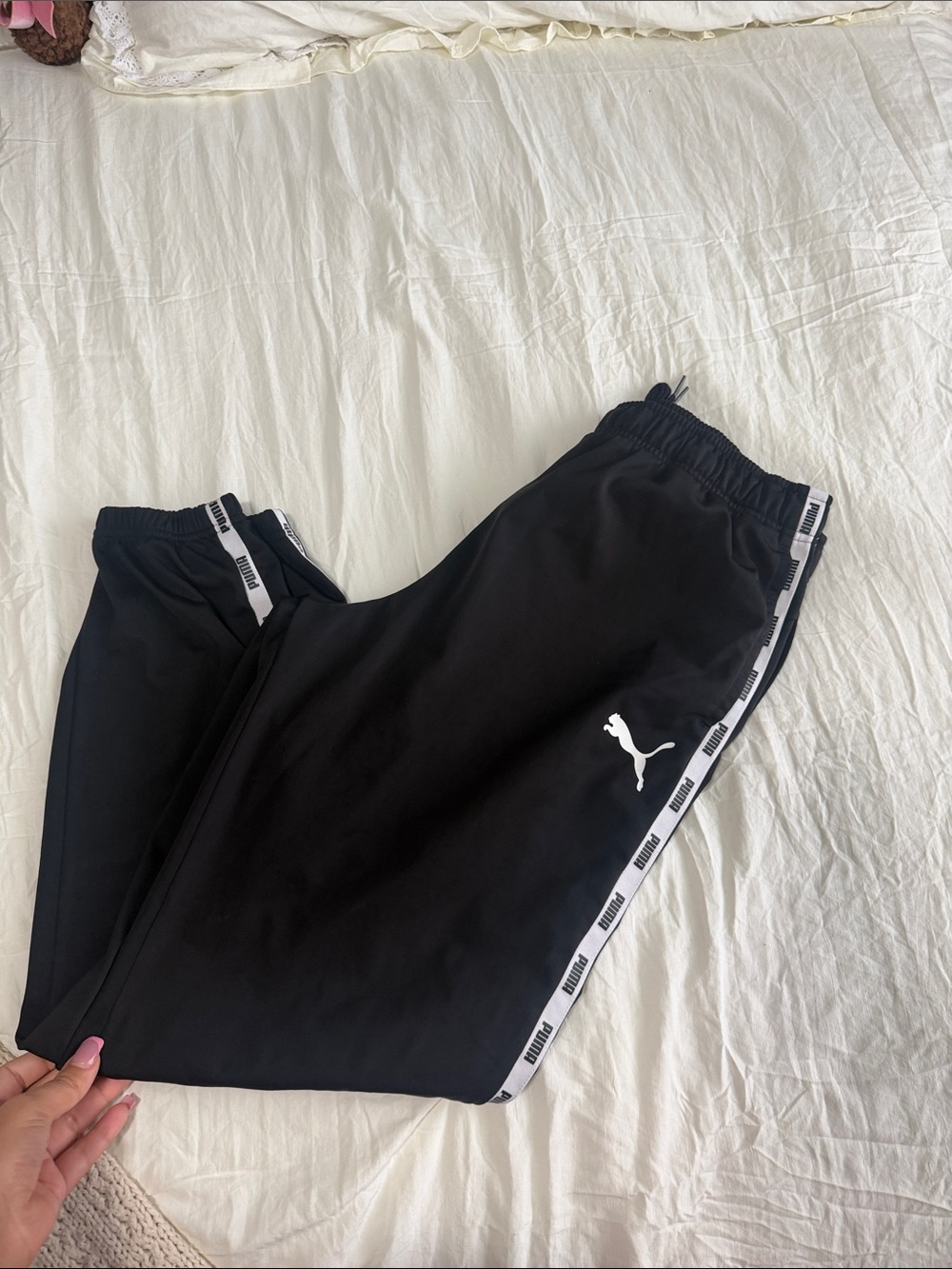 Puma Black Joggers with White Logo and Side Trim